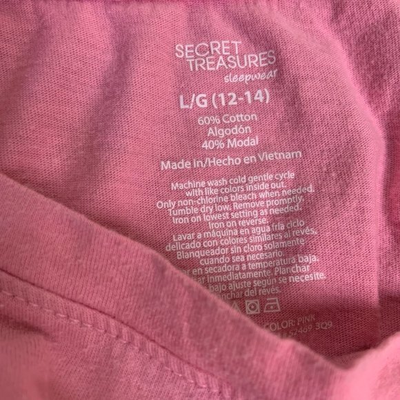 Secret Treasures Pink Lounge/Sleepwear Tee Shirt Size Large - Picture 6 of 6